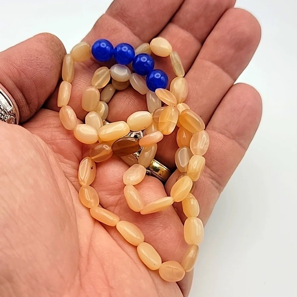 Agate Blue Onyx 176 Cts Round Oval Beaded Natural Gemstone 20